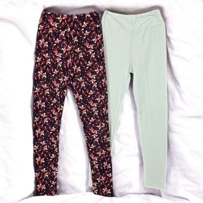 LuLaRoe Leggins Womans Tween 00-0  2 Pairs Pale Green and Multicolor Activewear